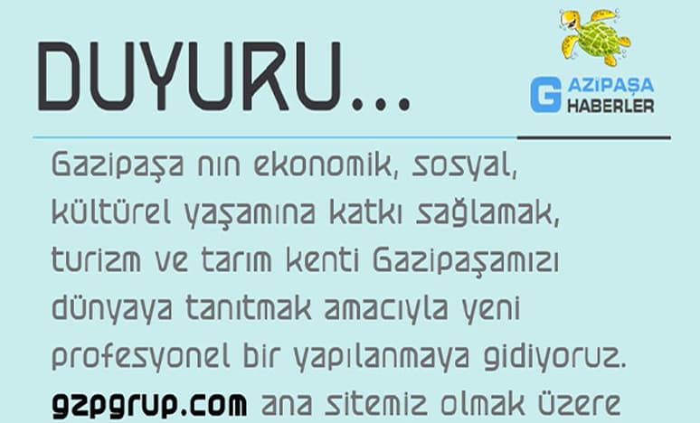 Gazipaşa Haberler Duyuru;