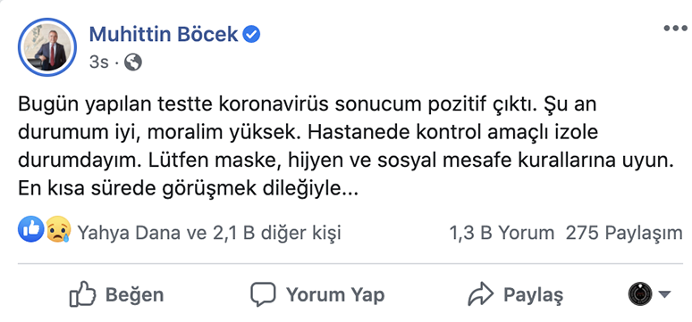 Muhittin Böcek'in Koronavirüs Testi Sonucu Pozitif Çıktı 